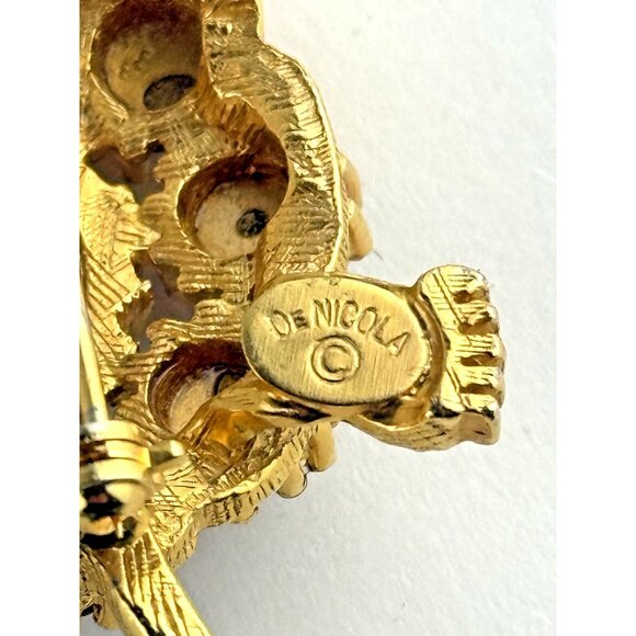 De Nicola Turtle Brooch Root Beer Rhinestones Vintage Complete Pretty - Picture 4 of 6